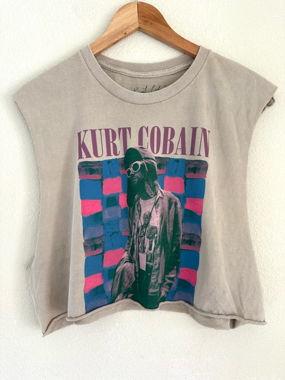 Kurt Cobain Graphic Crop Tee Sleeveless Distressed Grunge Size L